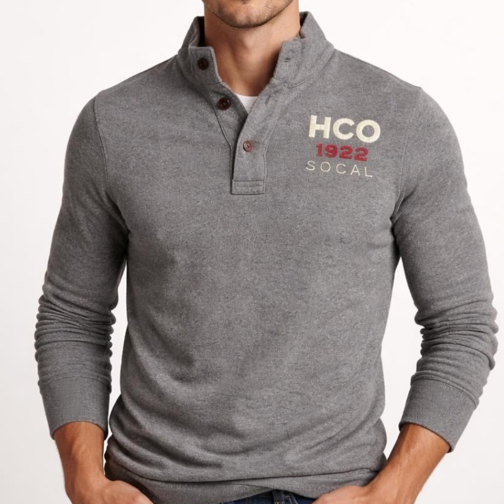 Hollister Mens Grey Henley Size Small